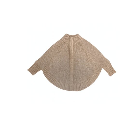 ✨ MICHAEL KORS Knit Poncho Zip-Up Cape Sweater – Beige Tan Marled – Size XL - Picture 2 of 6